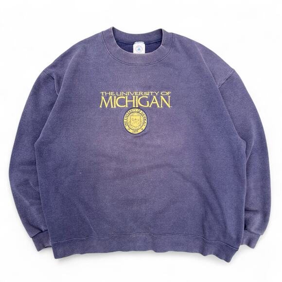 Vintage University Michigan Wolverines Crewneck Sweatshirt L College USA Faded - Picture 1 of 12